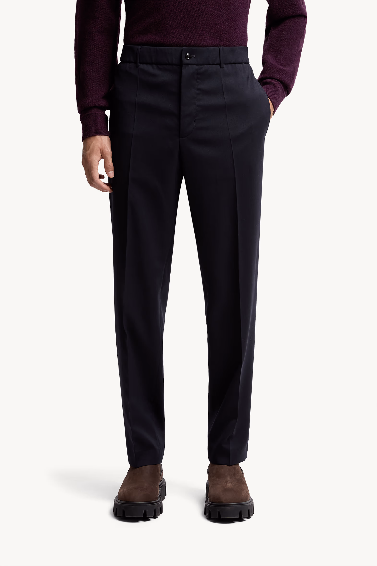 Wool Blend Gabardine Tailored Pants Men Dark Blue Moncler 3
